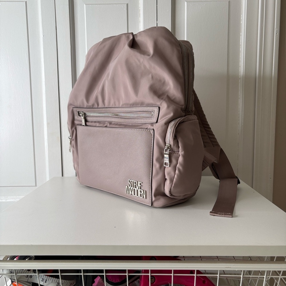 Steve Madden Tan Nylon Backpack with laptop pocket and detachable cosmetic bag